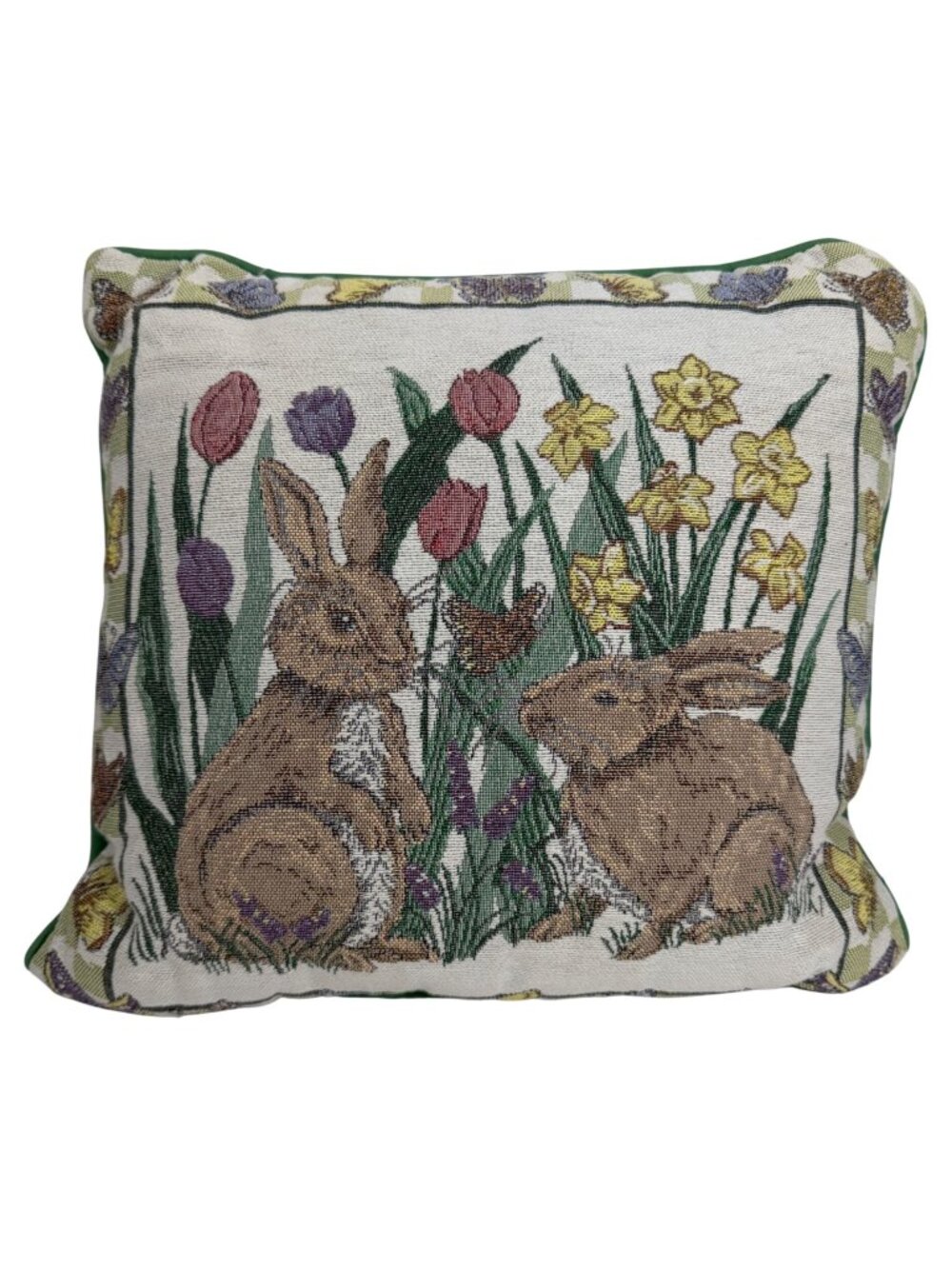 Rabbit Floral Tapestry Decorative Pillow By Riverdale - 15.5x14.5 Square USA